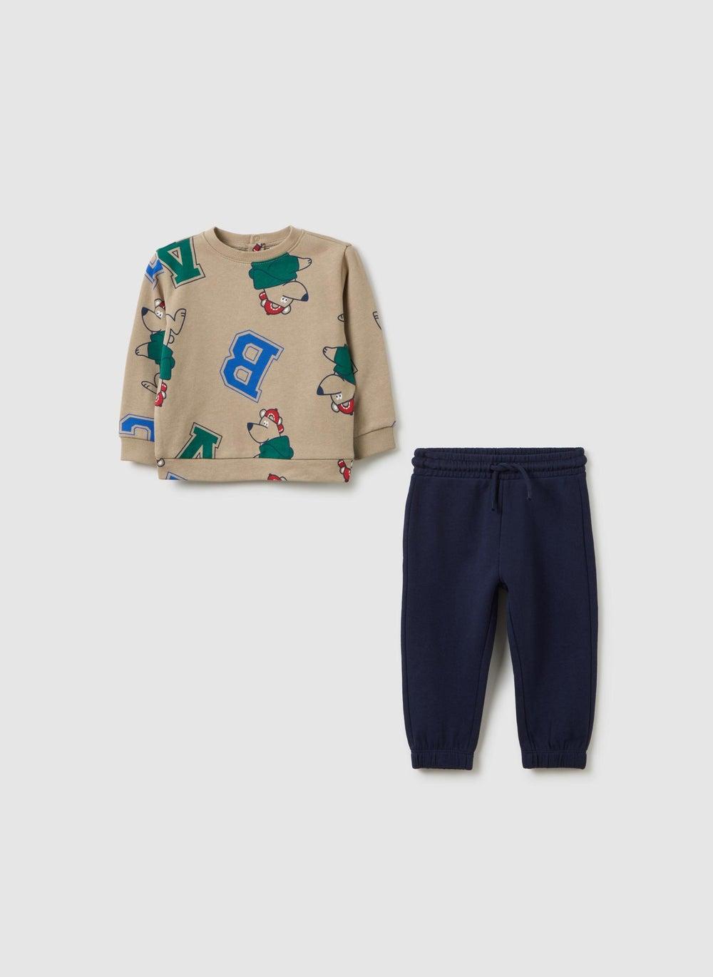 Fagottino Beige & Green Cotton Kids Outfit Set - Image 1