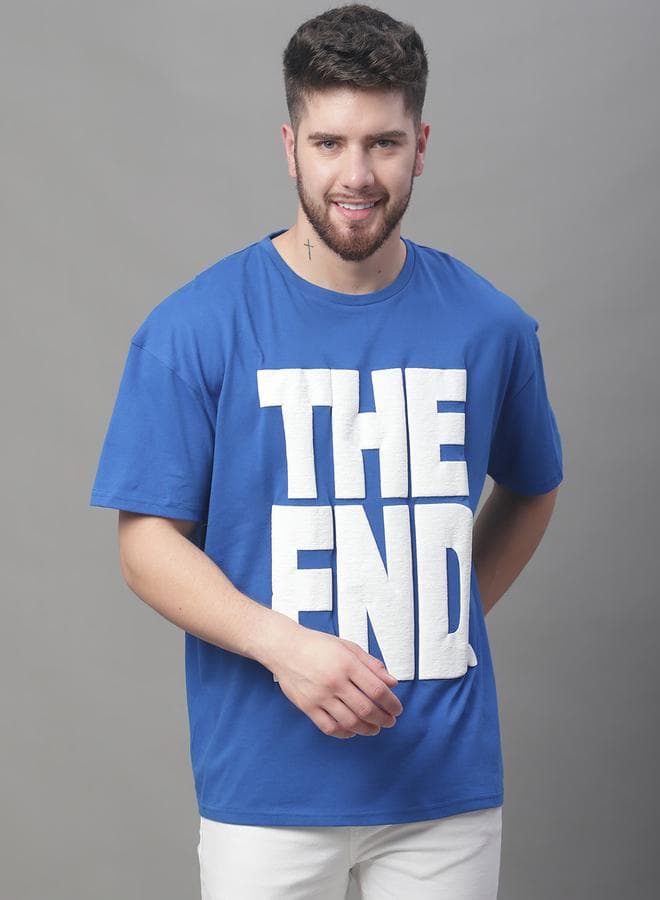 Door74 Men’s Blue Graphic Oversized Cotton T-Shirt - Image 1