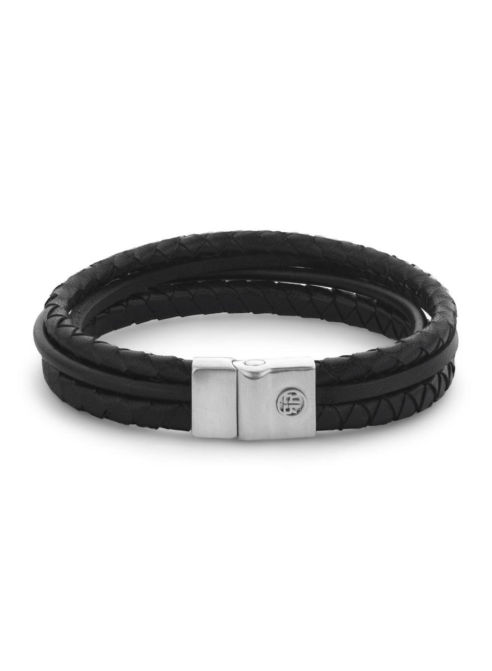 Full Metal Premium 12mm Black Leather Bracelet - Image 1