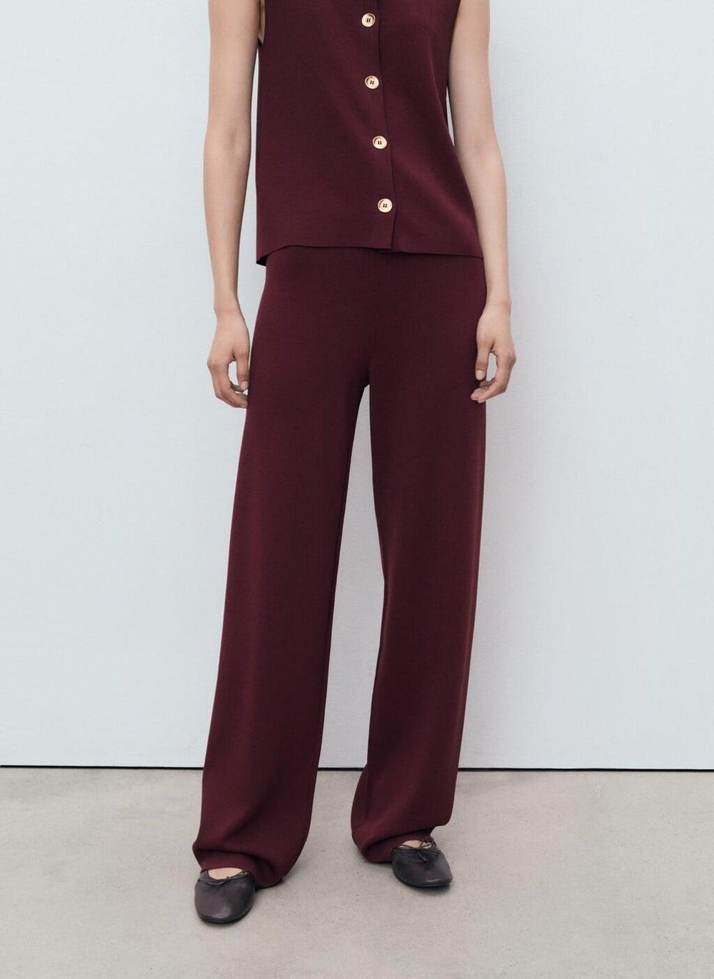 Granate Fine-Knit Wide Leg Elastic Waist Trousers - Image 1