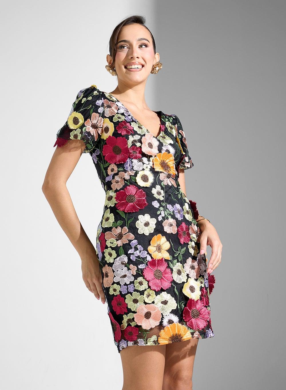 Floral Appliqué Mini Dress 925 20 - Image 1