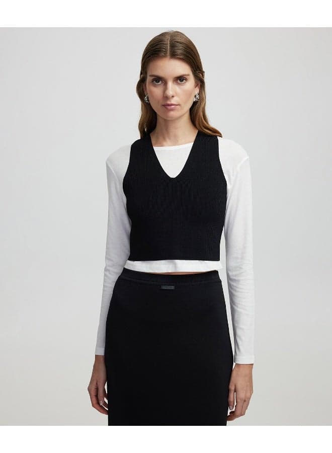 Slim Fit Layered Knit Strap T-Shirt - Image 1