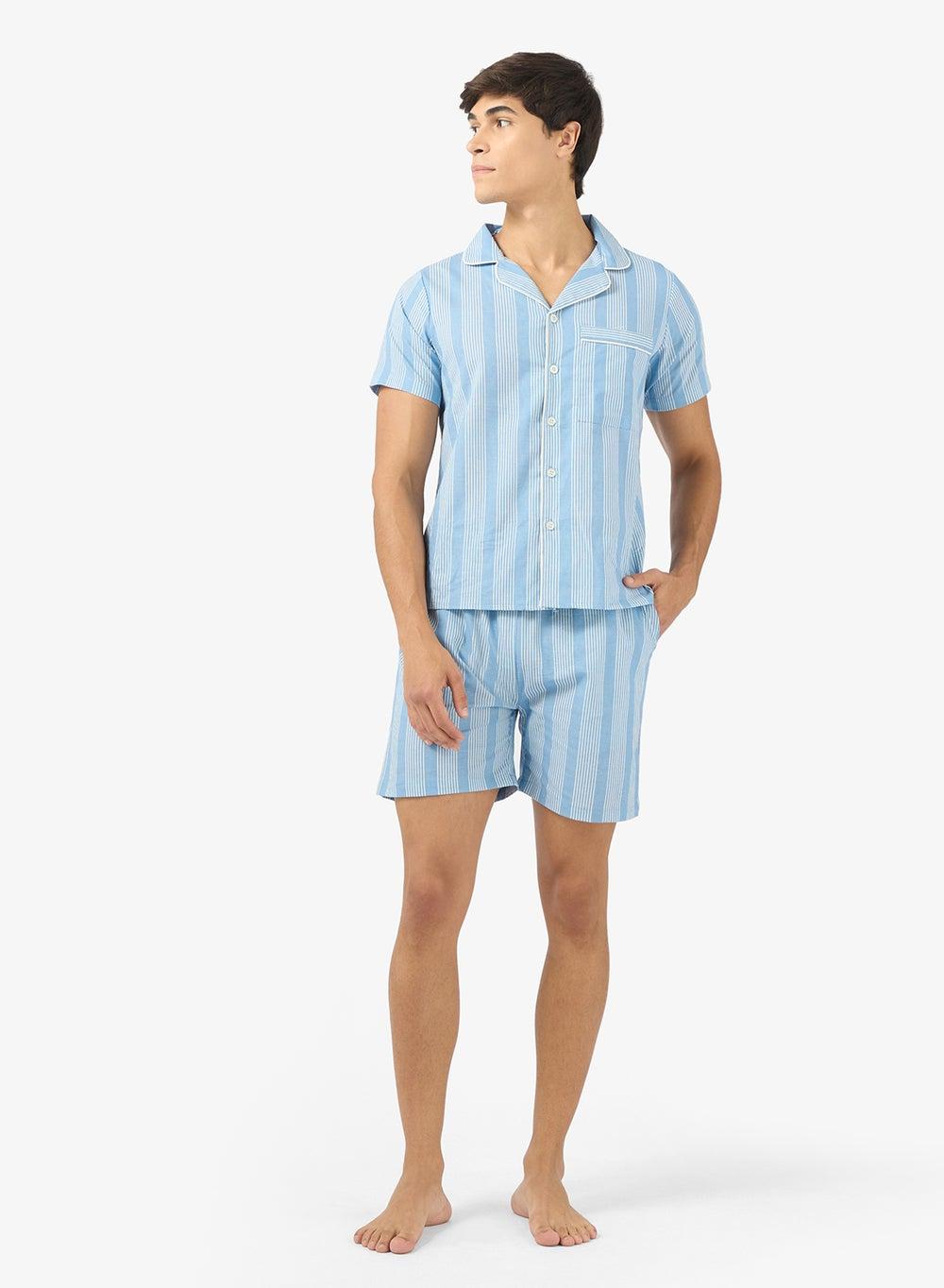 Zopmn486 Blue Striped Nightwear Shirt & Shorts Set - Image 1
