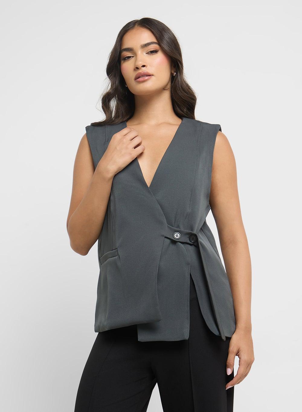 Grey Tie-Detail Casual Vest Ly25014 - Image 1