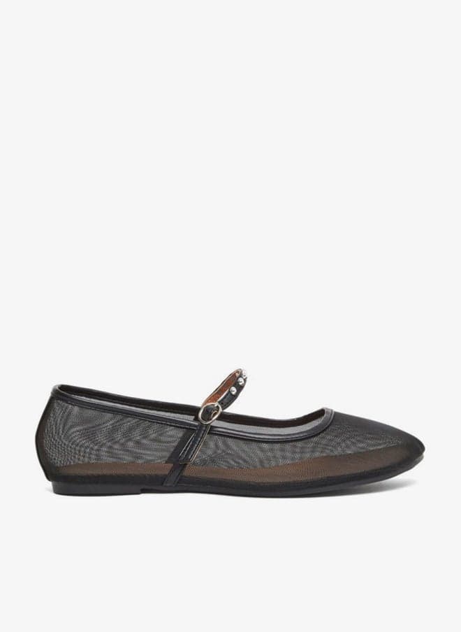 Styli Black Mesh Mary Jane Flats with Buckle - Image 1