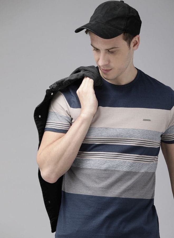 Men’s Blue Yarndyed Stripe T-Shirt Casual Essential - Image 1