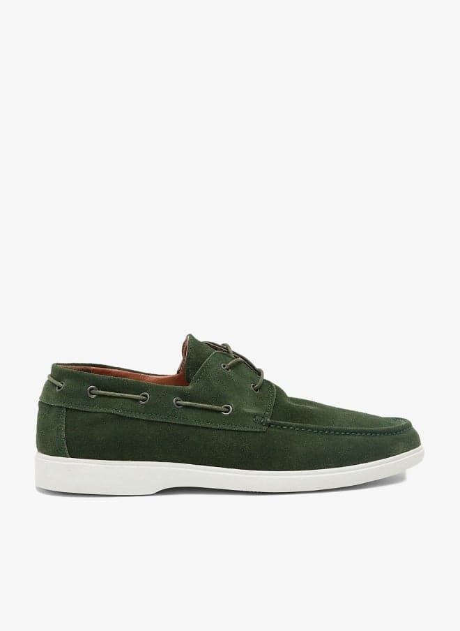 A68890 Genuine Suede Leather Green Boat Shoes - Image 1