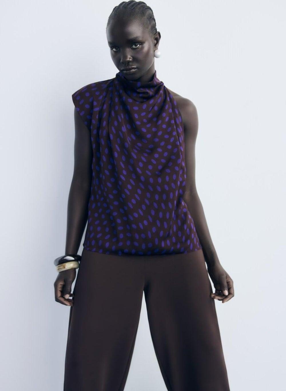 Polka Dot Draped Collar Blouse 17024446 - Image 1