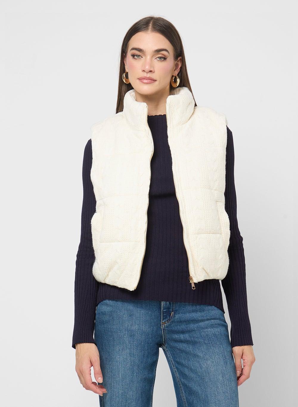White Padded Sleeveless Jacket Xx11072 High Neck - Image 1