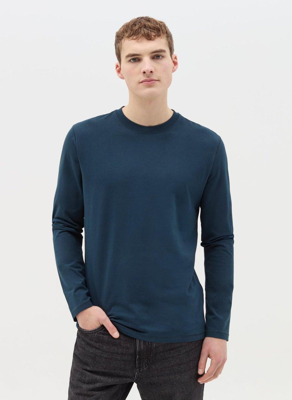 Midnight Navy Stretch Cotton Long-Sleeve T-Shirt - Image 1