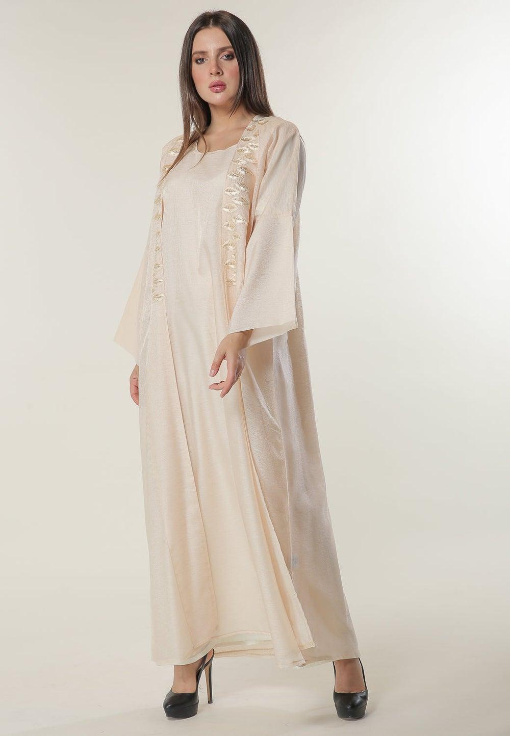 Peach Embellished Flared Sleeve Abaya - Image 1