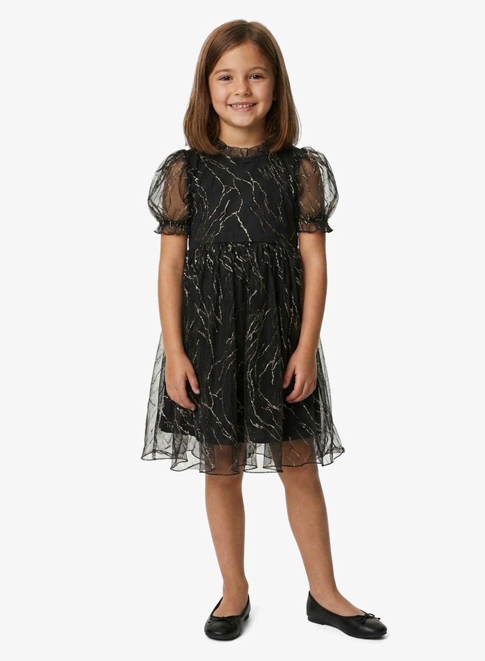 Little Sparkle Mesh Midi Dress in Black & Gold - Image 1