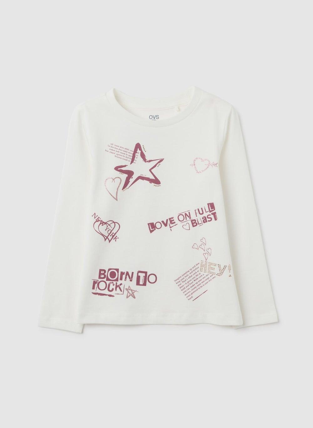 White Cotton Graphic Girls Top Regular Fit OVS - Image 1