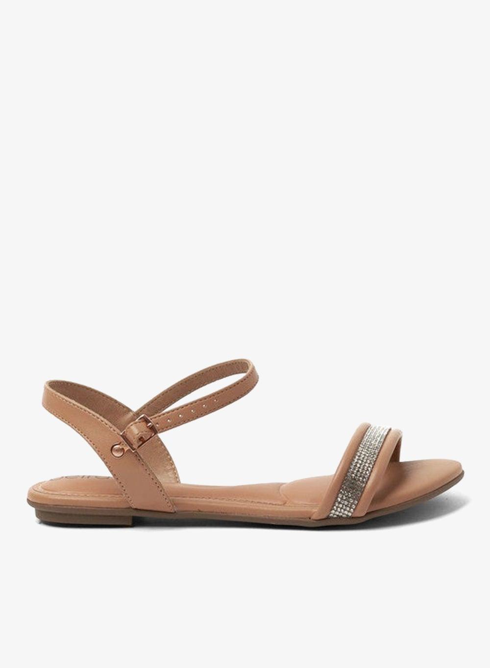 Nude Slingback Flat Sandals with Supportive Back Strap - Image 1