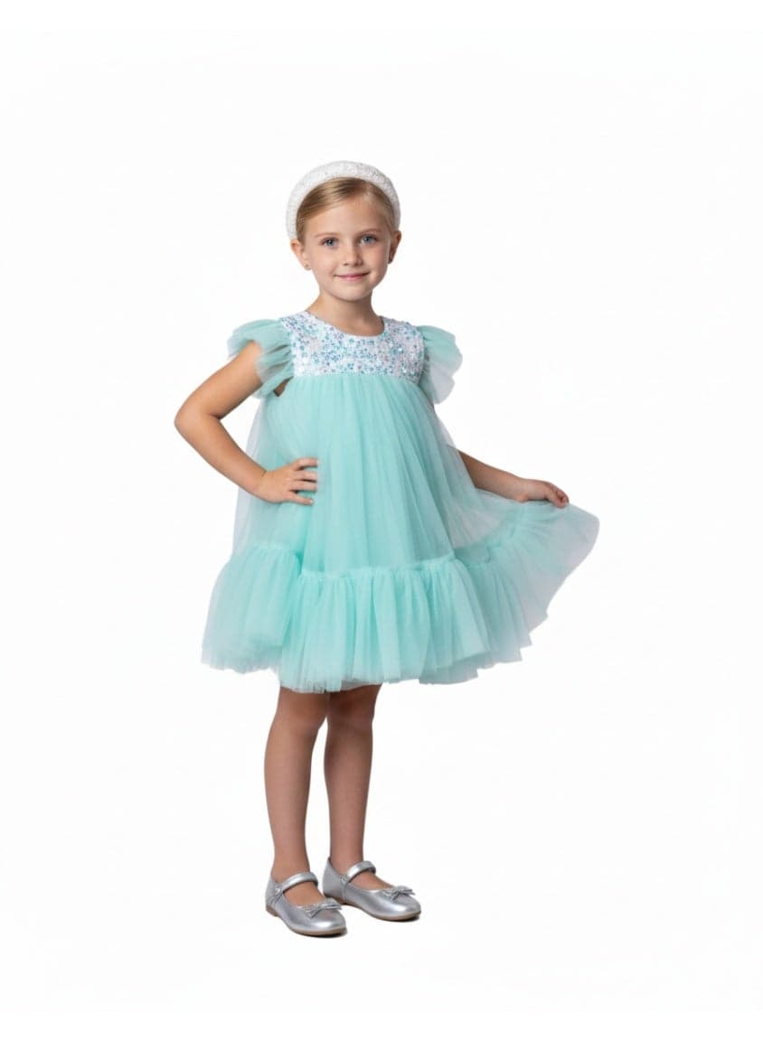 D' Daniela Sequins Sparkle Mint Green Party Dress - Image 1