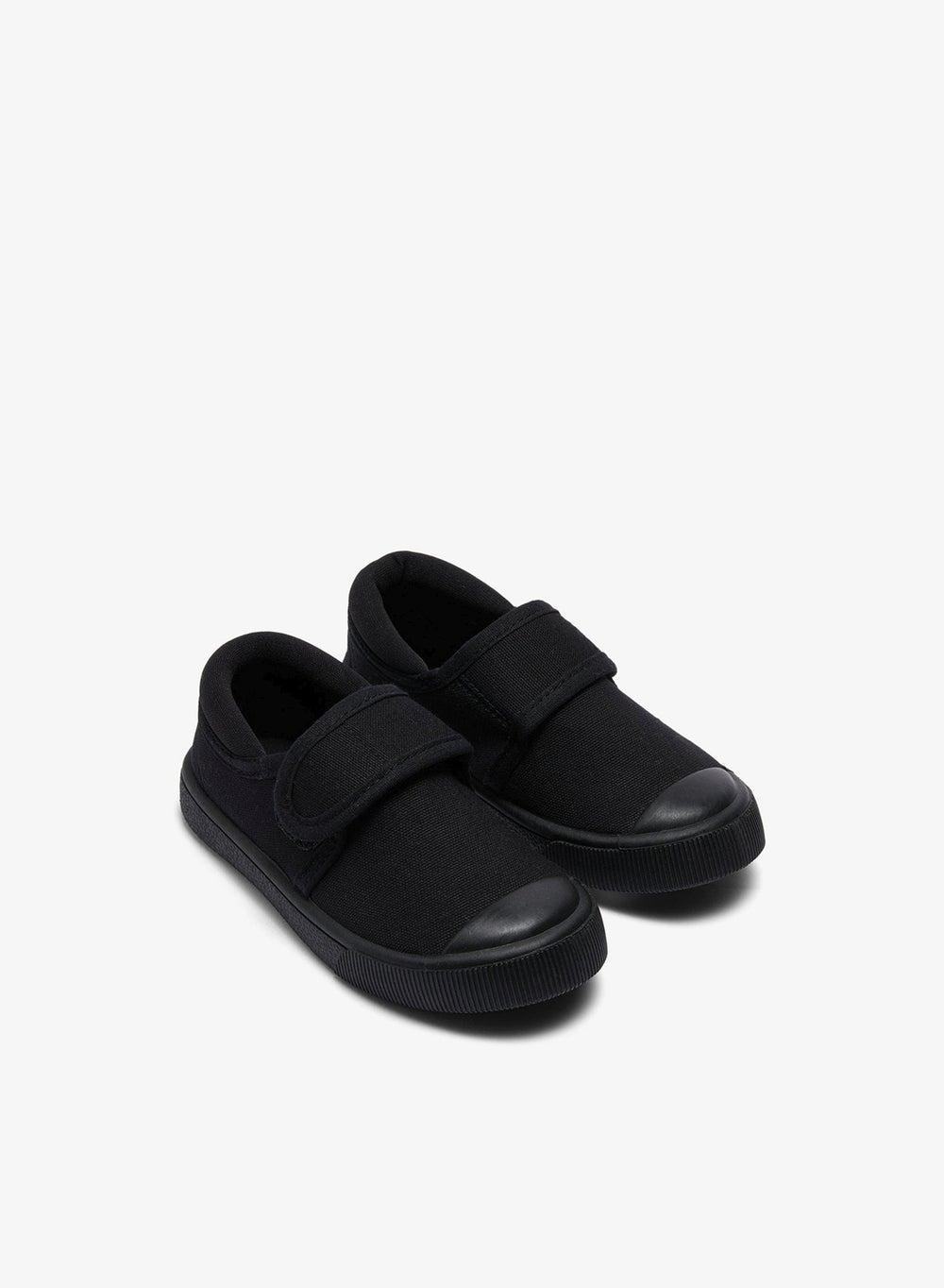 Kids Black Velcro Strap Plimsoll Sneakers - Image 1
