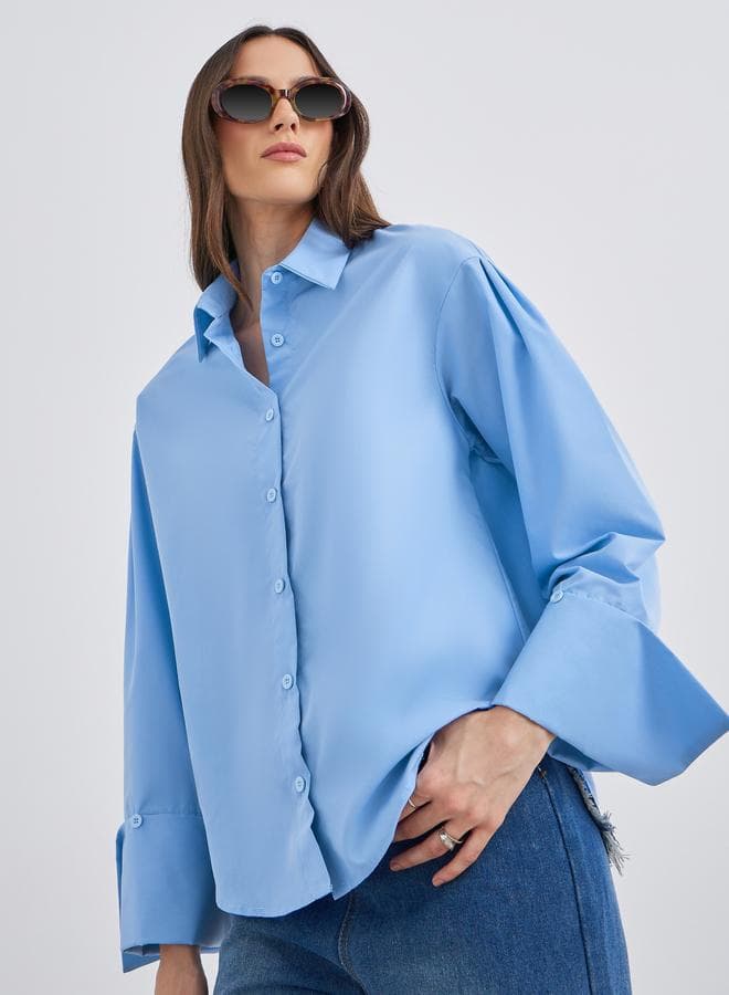 Sky Blue Oversized Collared Shirt for Women - Image 1