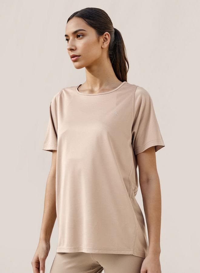 Beige Regular Fit Crew Neck Sports T-Shirt - Image 1