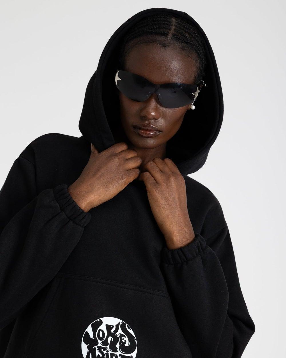 Black Logo Oversized Cotton Hoodie - Image 1