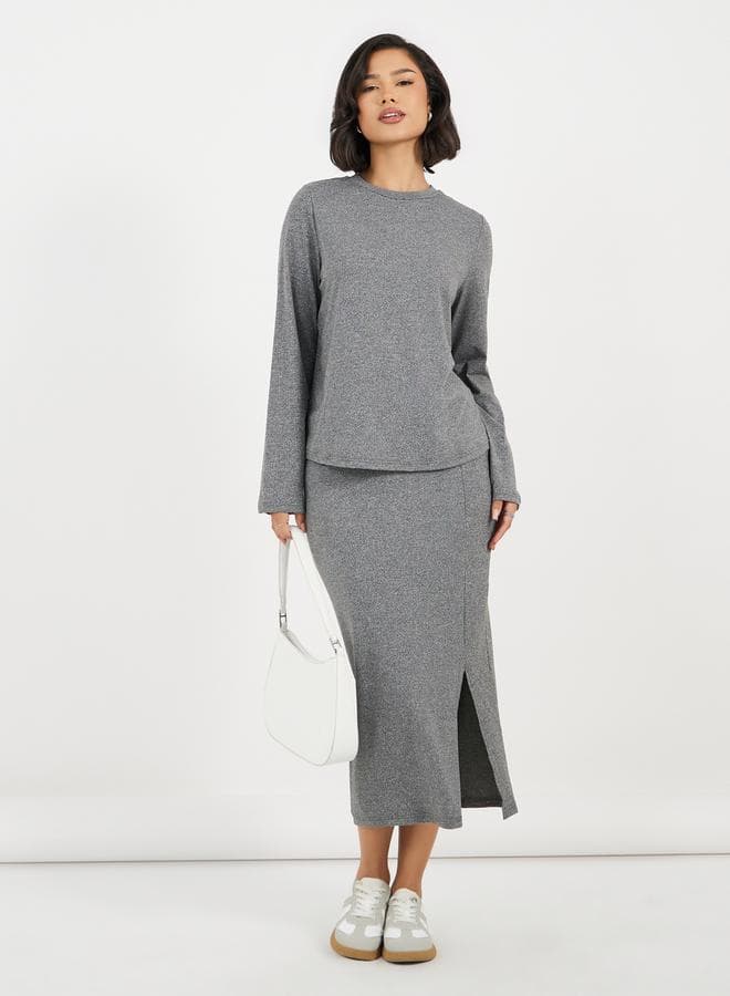 Charcoal Knit Top & Maxi Column Skirt Set - Image 1