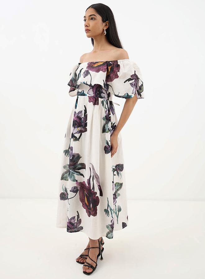 Floral Off-Shoulder Cotton Maxi Dress - Image 1