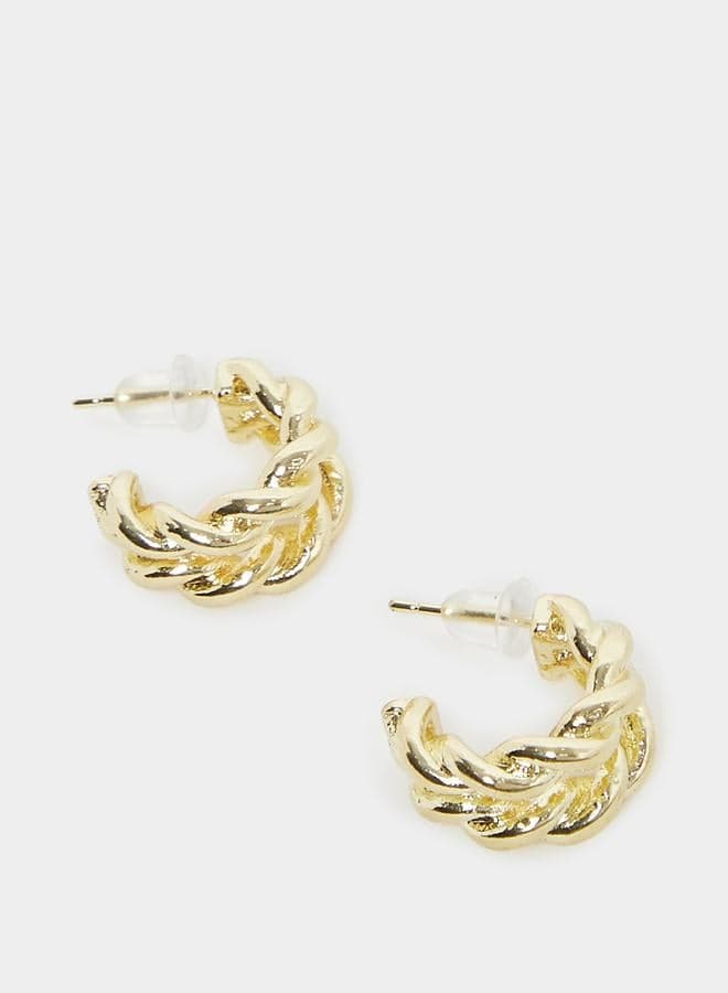 Styli Gold Twisted Textured Hoop Earrings - Image 1