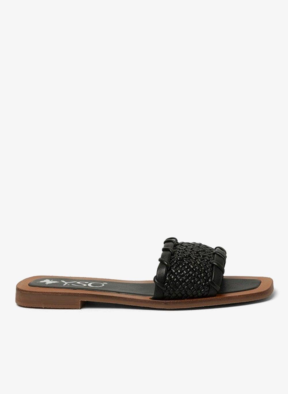 Women's Classic Slip-On Flat Sandals Black PU Comfort - Image 1