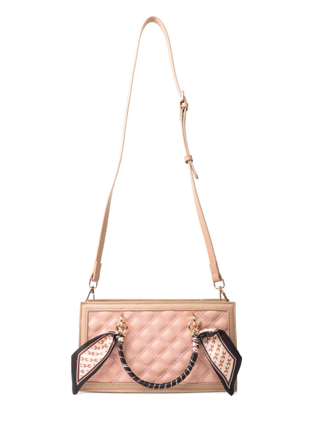 Pink BG5428 Quilted Faux Leather Shoulder Handbag - Image 1