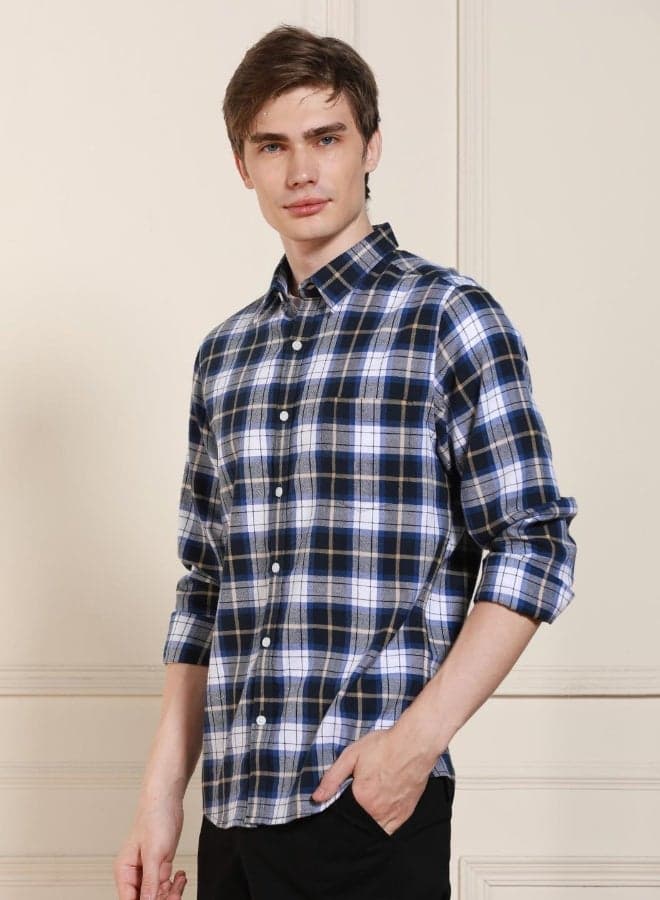 Men’s Blue Checkered Cotton Shirt Regular Fit Classic - Image 1