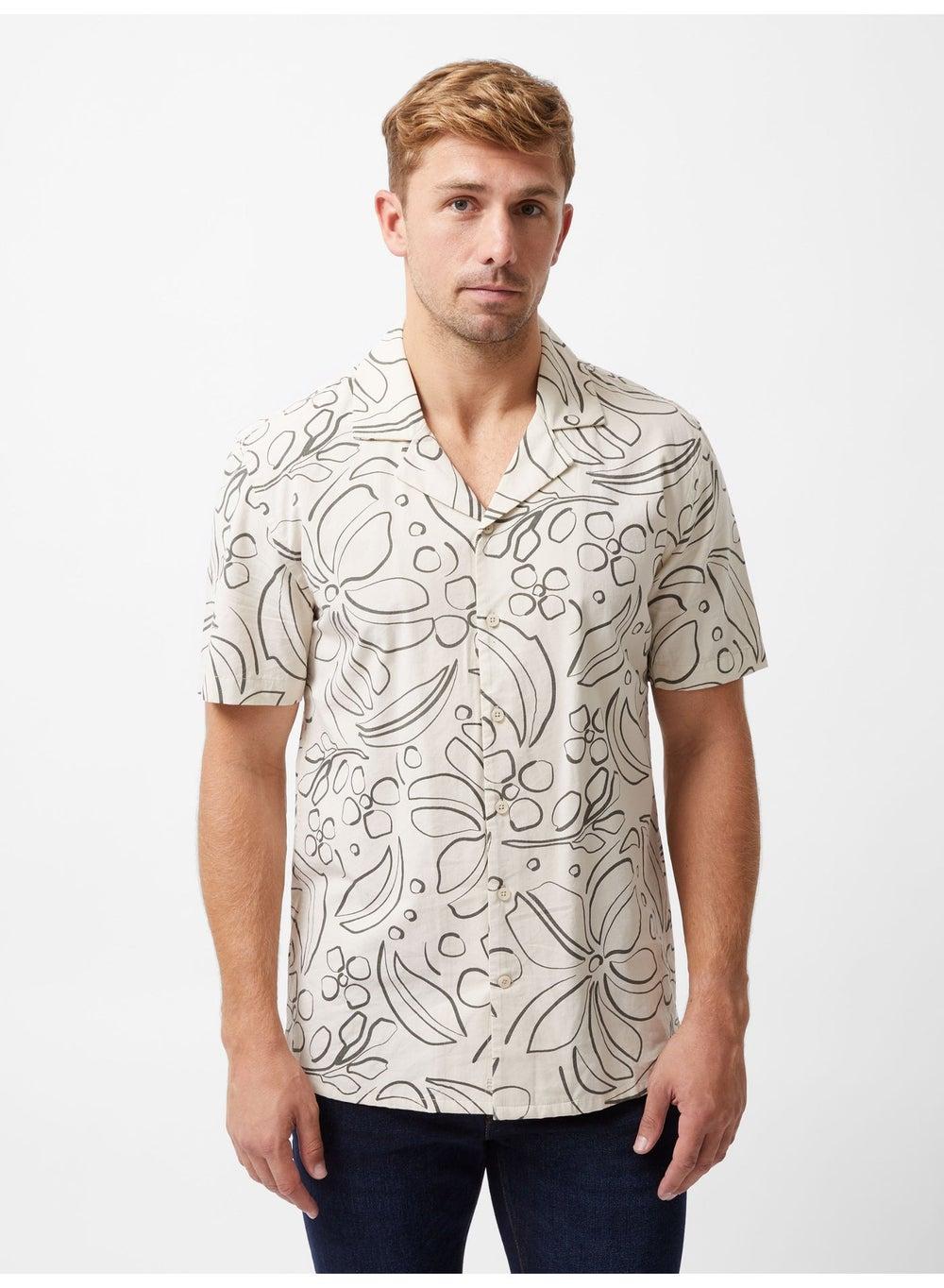 Floral Revere Collar Shirt 52Yeq Stone Khaki - Image 1