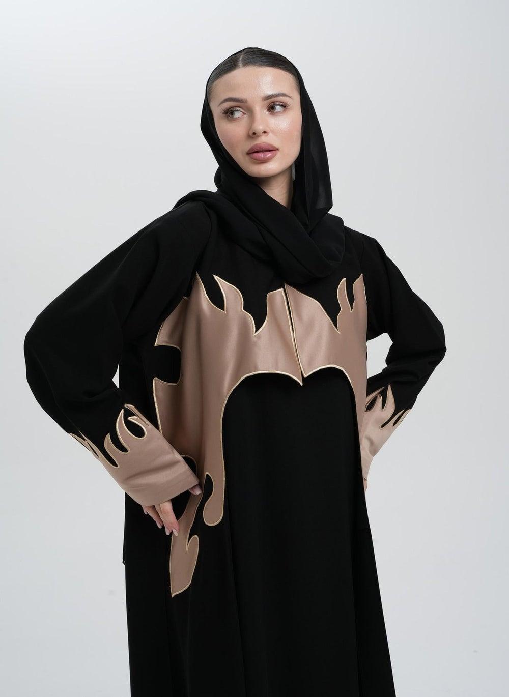 Black Applique Abaya with Inner – UAE Elegance - Image 1