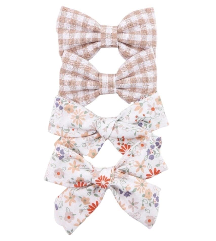 Rana Ribbon Bow Clip Set Brown & Beige Duo - Image 1