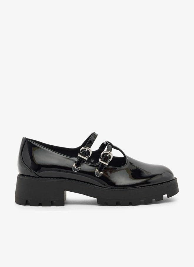Maya Black Platform Ballerinas with Buckle Detail - Image 1