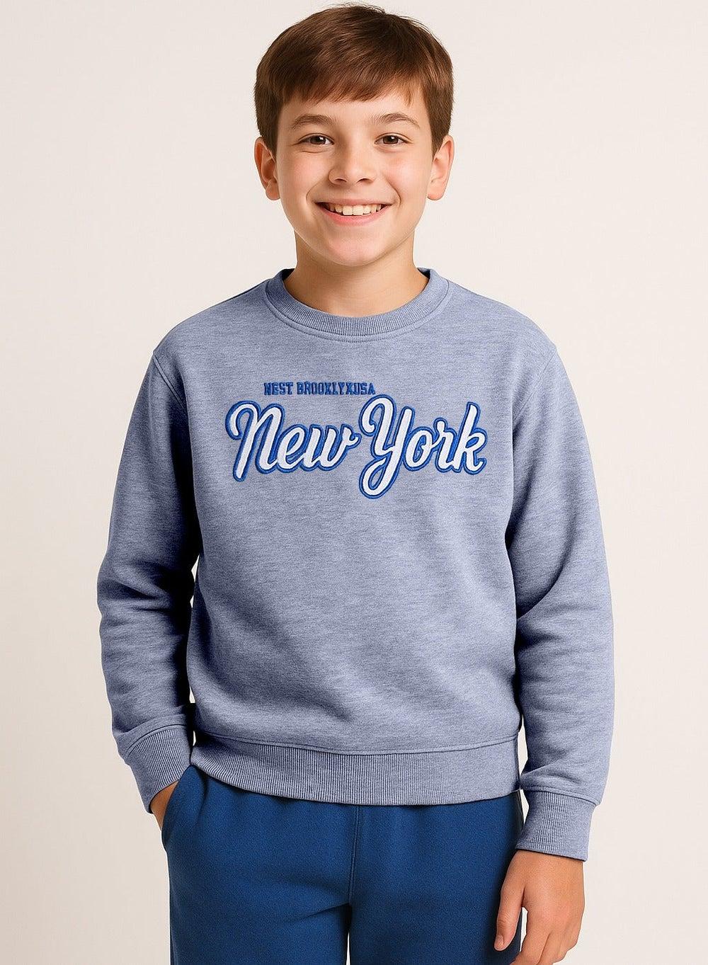 Boys’ Grey New York Print Fleece Sweatshirt - Image 1