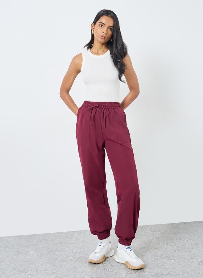 Maroon Wide Leg Cargo Pants with Drawstring Fit - Image 1