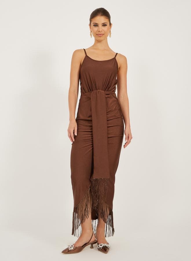 Styli Fringe Hem Sleeveless Bodycon Maxi Dress 7011762806 - Image 1
