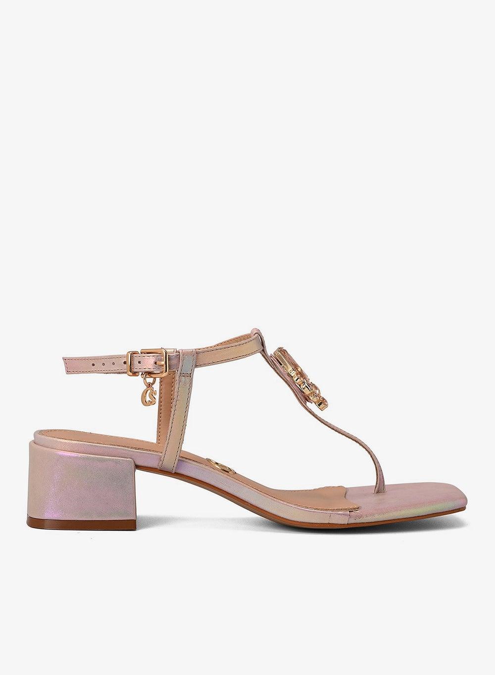 Holographic Thin Strap Block Heel Sandal - Image 1