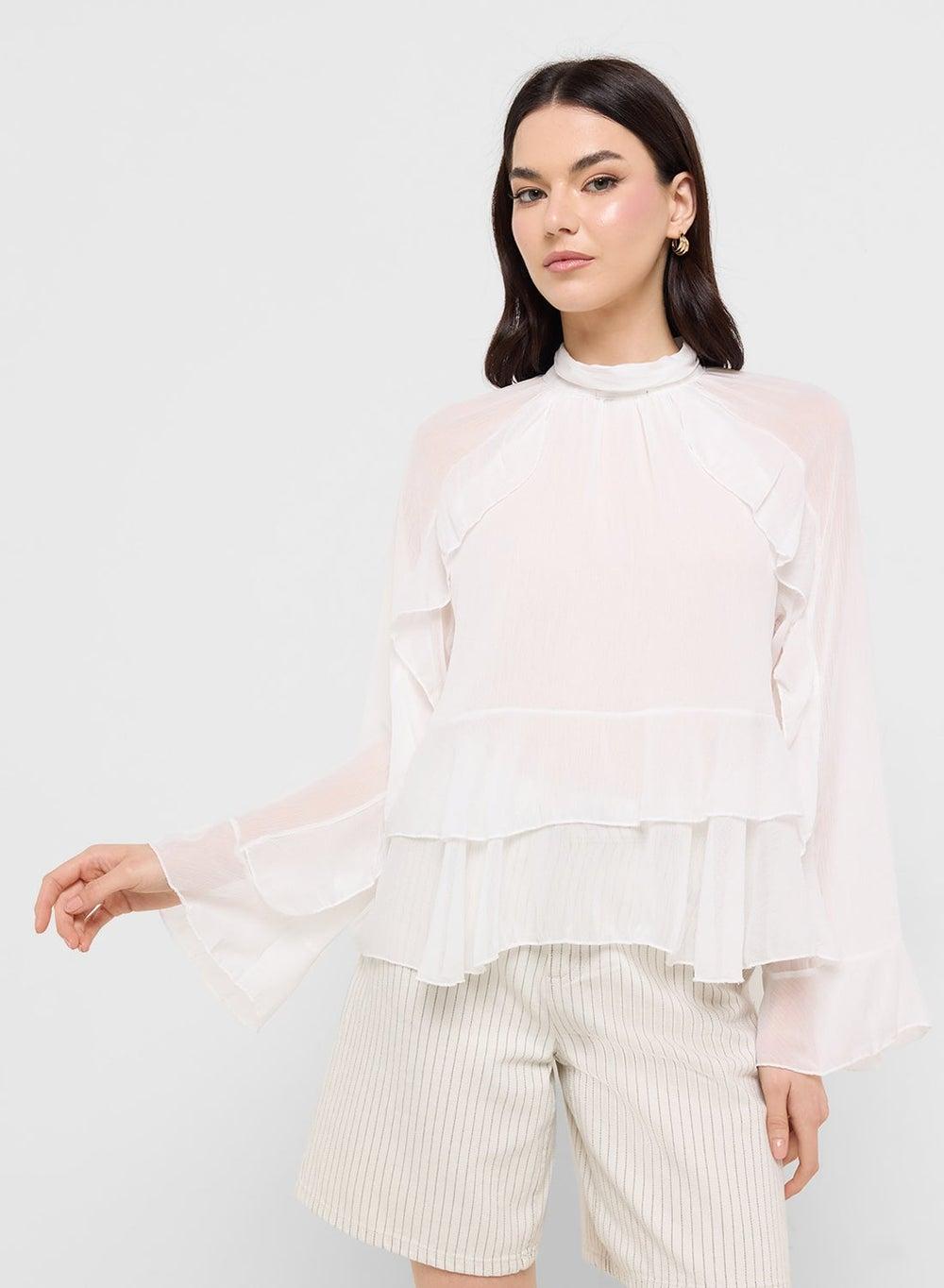 Ruffle Detail White Peasant Blouse 245115 - Image 1