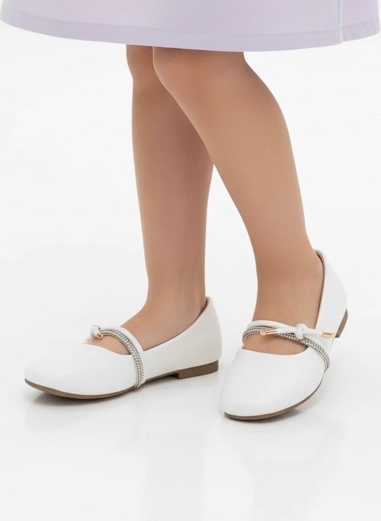 White Girls Dress Pumps with Knot Belt Detail - Image 1