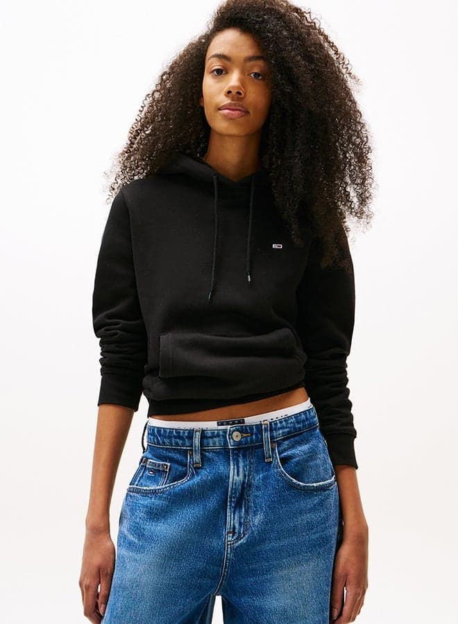 Tommy Jeans Flag Embroidery Drawstring Hoodie Black - Image 1