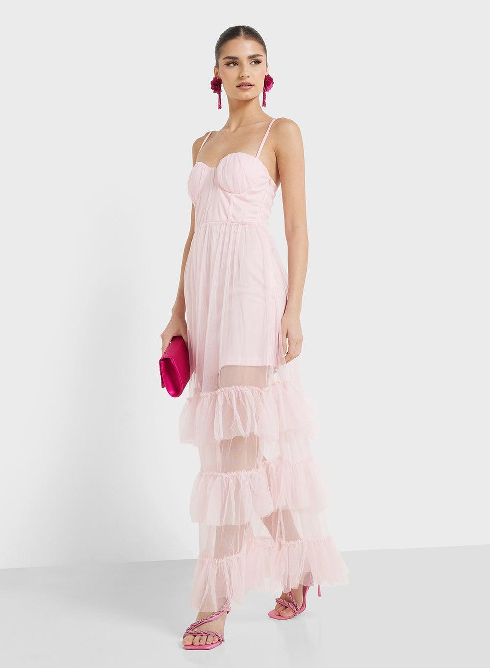 Light Pink Tiered Tulle Maxi Dress Dhm1322 - Image 1