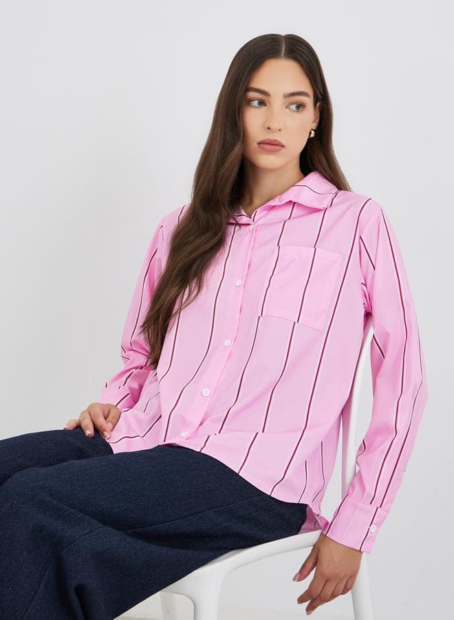 Pink Striped Spread Collar Long Sleeve Shirt - Image 1