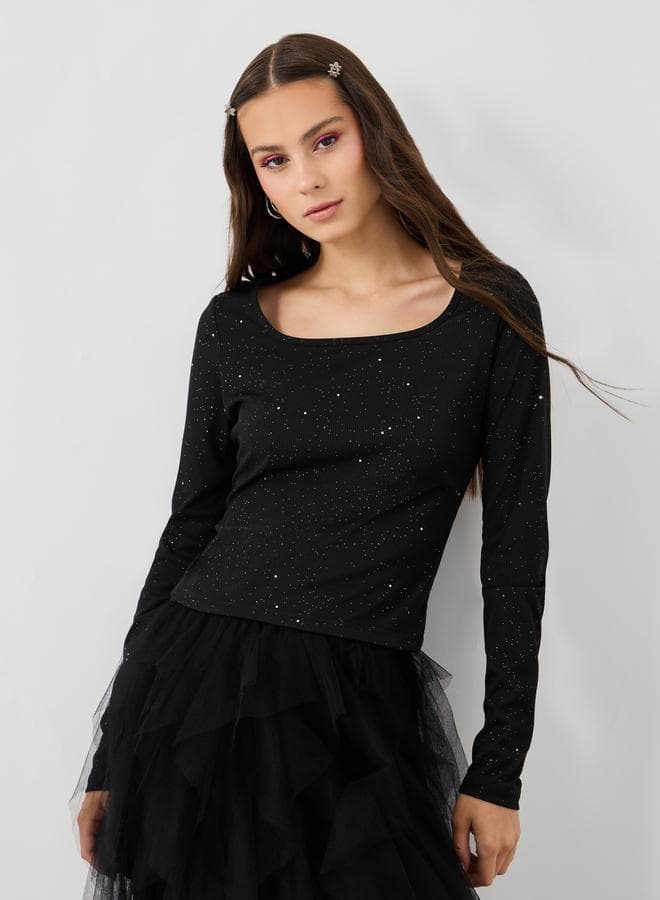 Take Two Textured Square Neck Long Sleeve Blouse - Image 1
