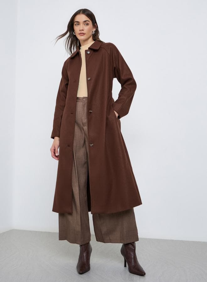 Styli Coffee Brown Oversized Midi Button Coat - Image 1