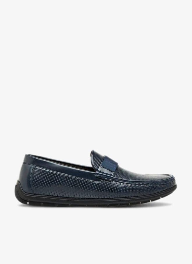 Ks903 583 Navy Textured Slip-On Loafers - Image 1