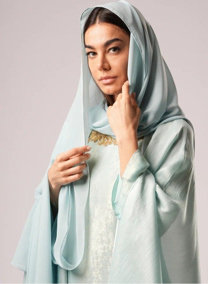 Powder Blue Cotton Chiffon Shawl - Image 1