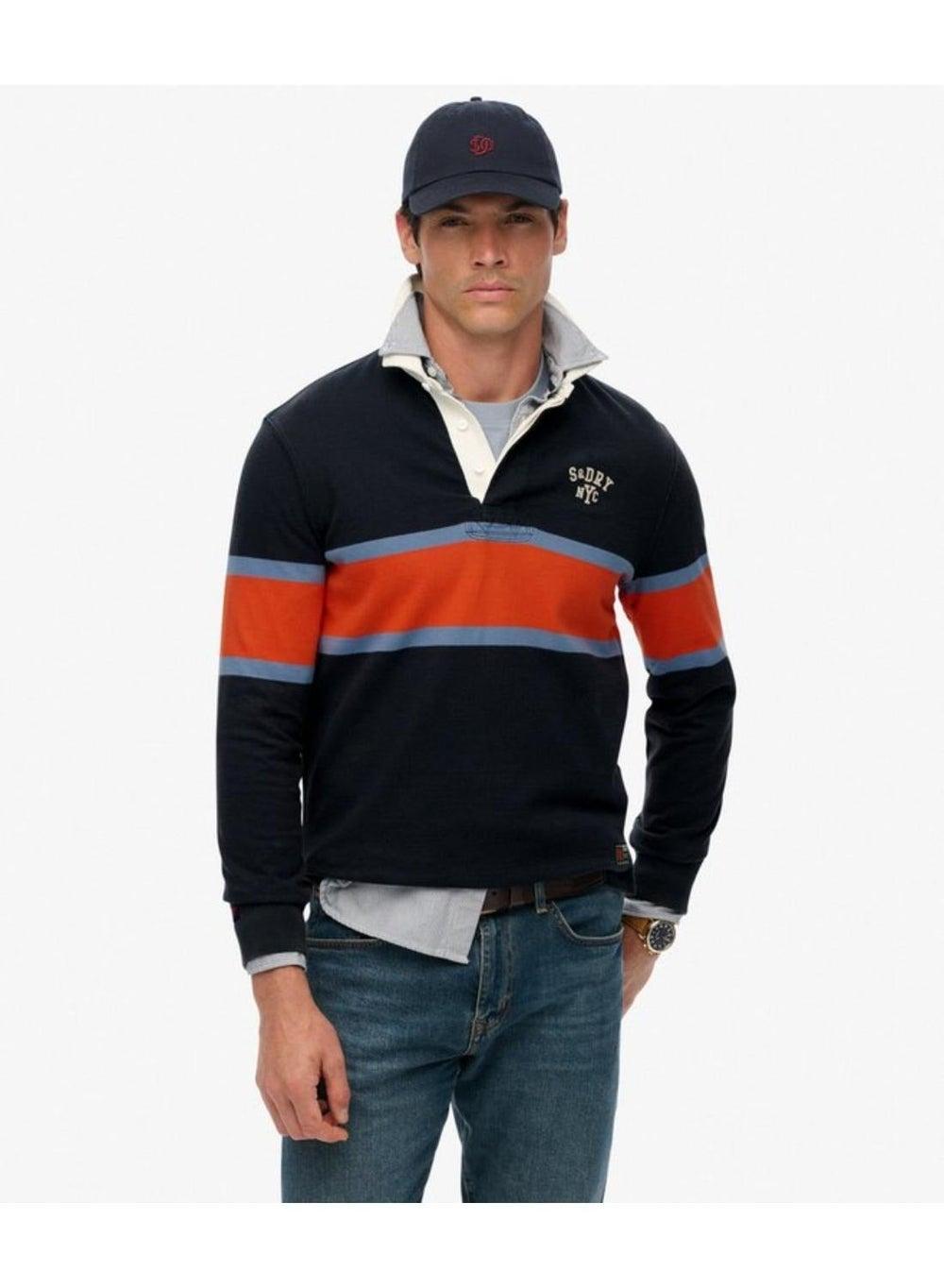 Vintage Athletic Stripe Rugby Top Navy Cotton - Image 1
