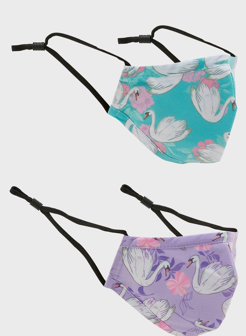 Kids Swan Print Cotton Face Masks 2-Pack - Image 1