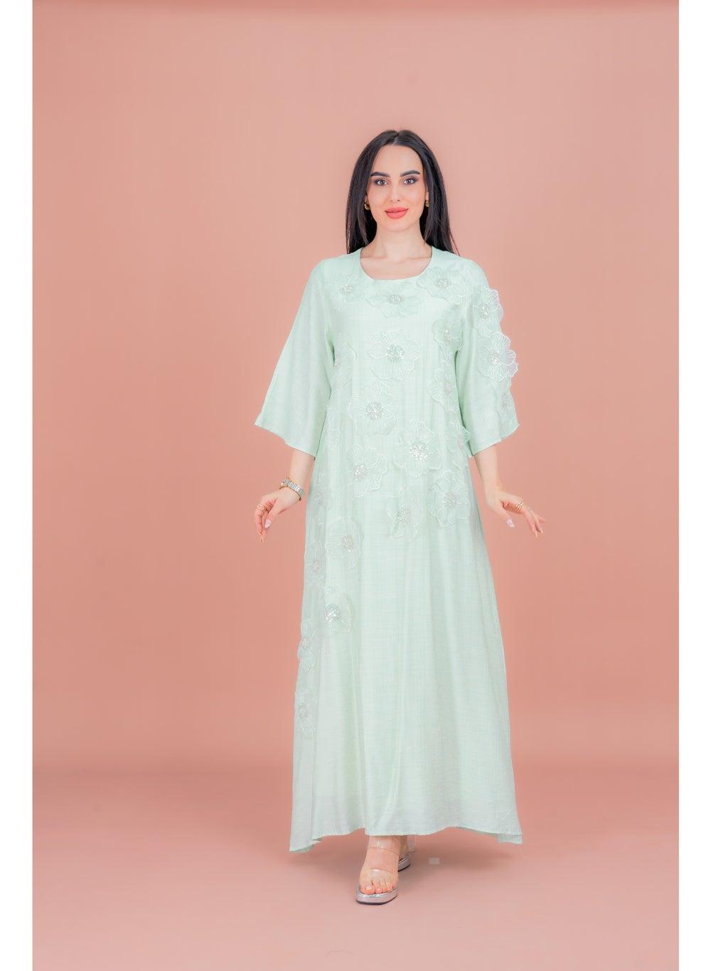 Floral Embbroidered Jalabiya Kaftan with Modern Elegance - Image 1