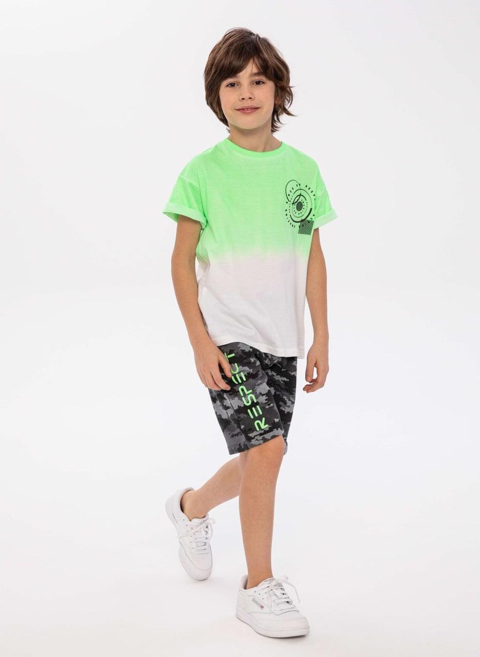 Boys Green White Dip Dye Graphic Cotton T-Shirt - Image 1